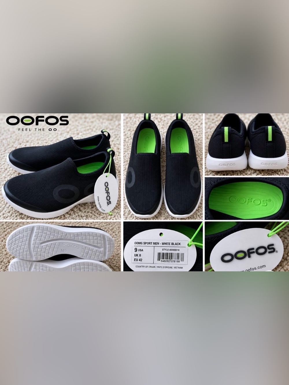 OOFOS man ' OOMG Sport Slip-On Sneakers - Black with Lime Green
